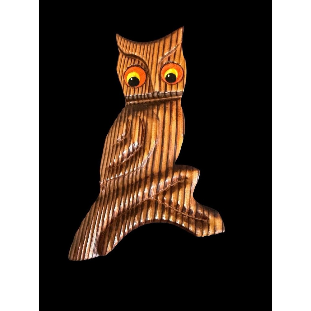 Vtg Green Mountain MFG Wood Owl Wall Hanging Cabin Art 7.5” MCM